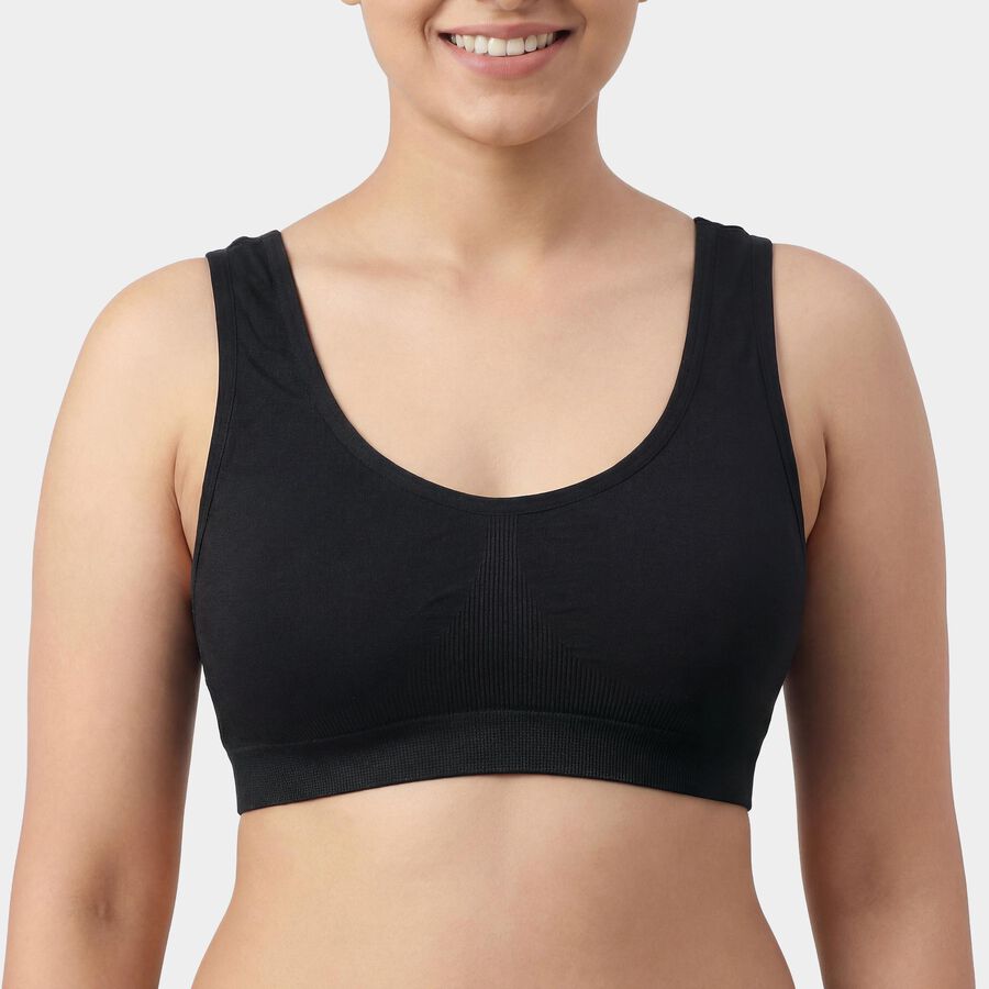 Women's Black Wireless Seamless Bralette, काला, large