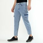 Men's Light Blue Relaxed Fit Cargo Jeans, हल्का नीला, small image number null