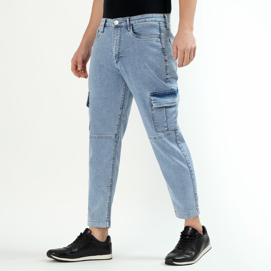 Men's Light Blue Relaxed Fit Cargo Jeans, हल्का नीला, large image number null
