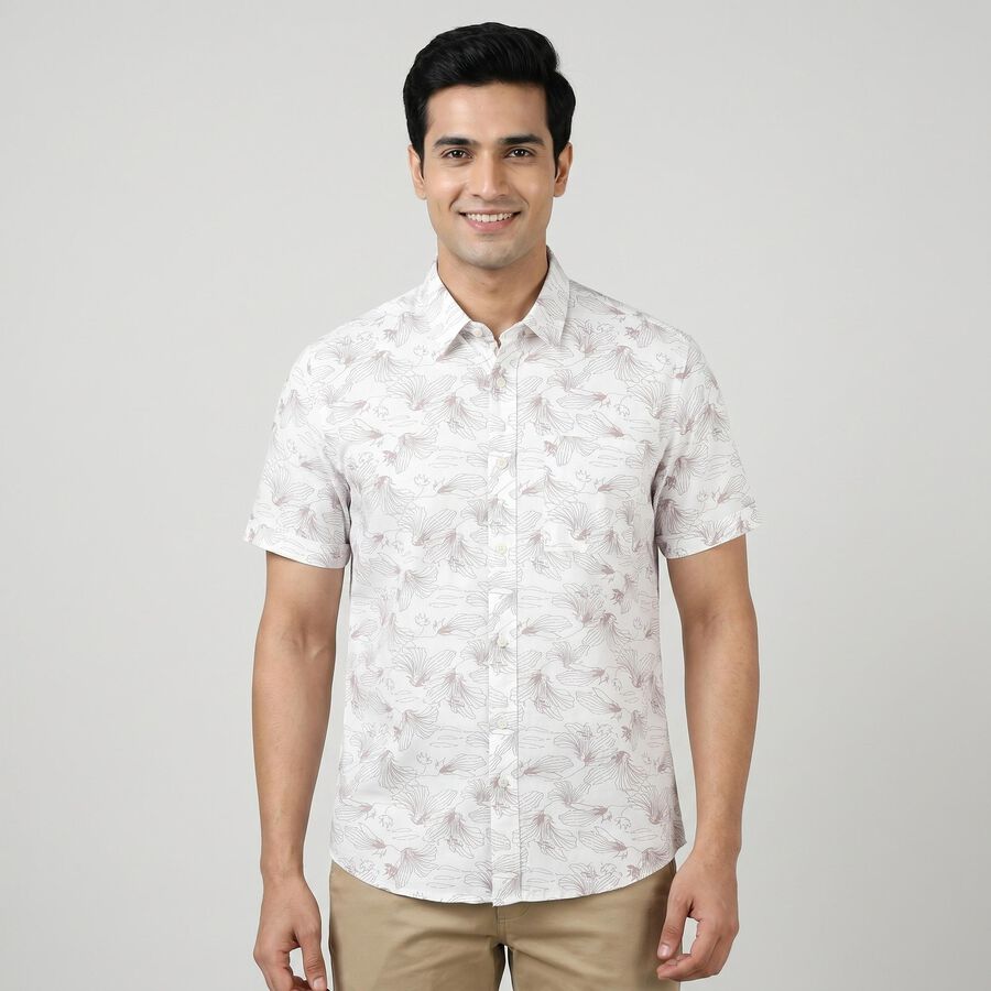Men's Peach Cotton Floral Spread Collar Regular Fit Casual Shirt, पीच, large