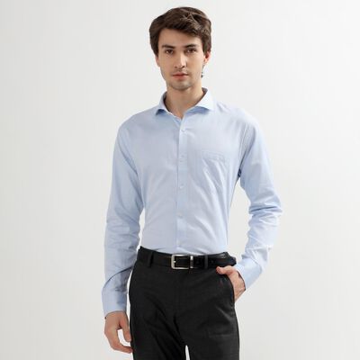 Men's Light Powder Blue Cotton Cut Away Collar Slim Fit Shirt