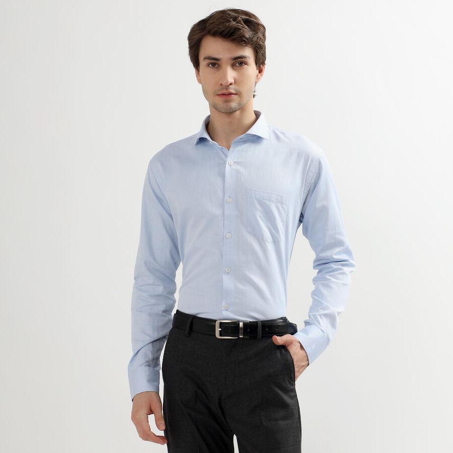 Men's Light Powder Blue Cotton Cut Away Collar Slim Fit Shirt, Light Blue, large image number null