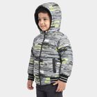 Boys Grey Hooded Bomber Jacket, Charcoal, small