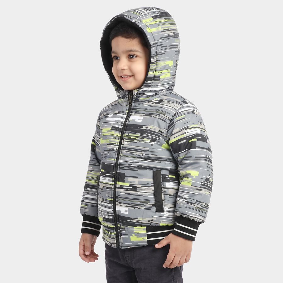 Boys Grey Hooded Bomber Jacket, Charcoal, large