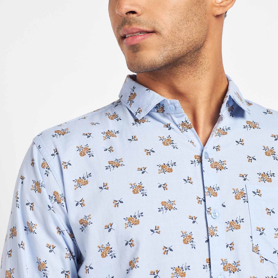 Cotton Printed Casual Shirt, Light Blue, large image number null