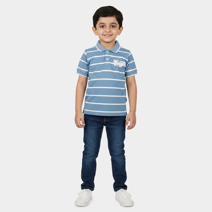 Boys Light Blue Cotton Polo Neck Casual T-Shirt, Light Blue, large