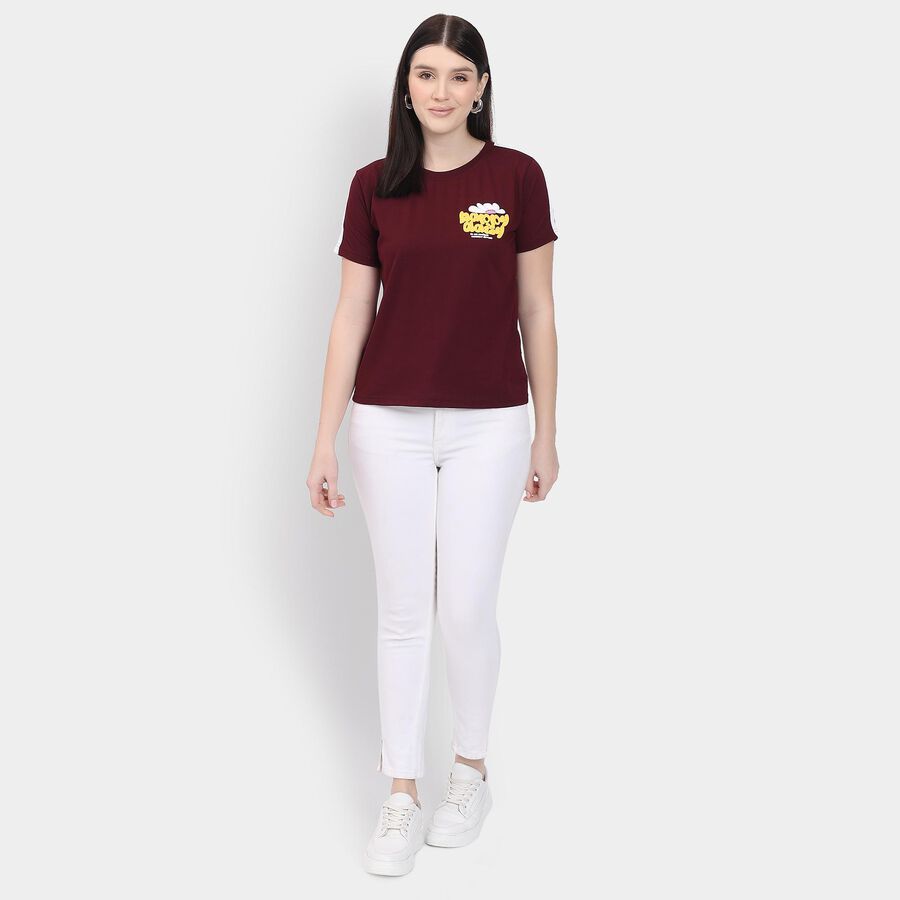 Ladies' Round Neck T-Shirt, Wine, large