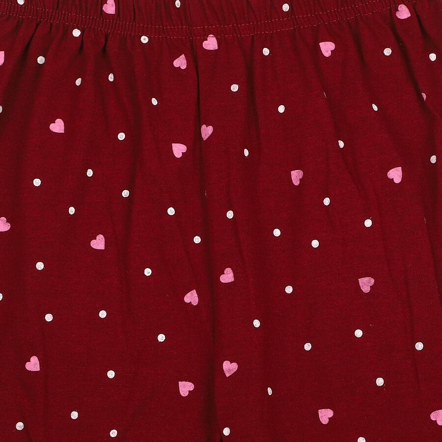 Girls Wine Straight Fit Heart Printed Pyjama, Wine, large