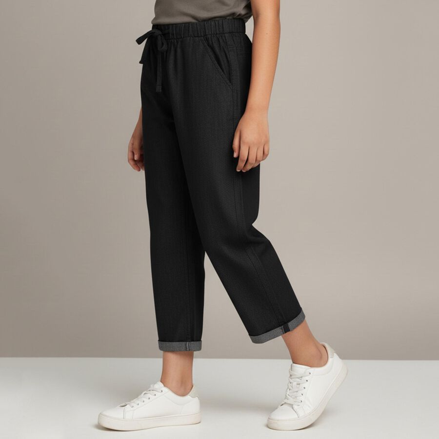Girls Jet Black Loose Fit Elastic Waist Jeans, Black, large image number null