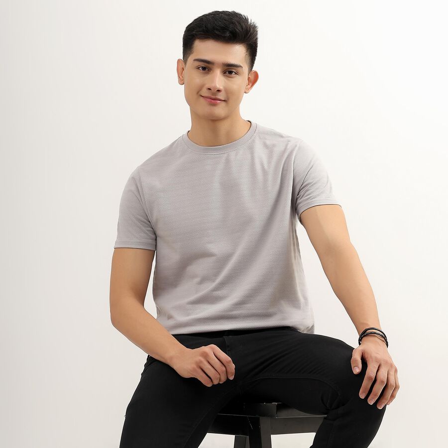 Men's Light Grey Round Neck T-Shirt, Light Grey, large