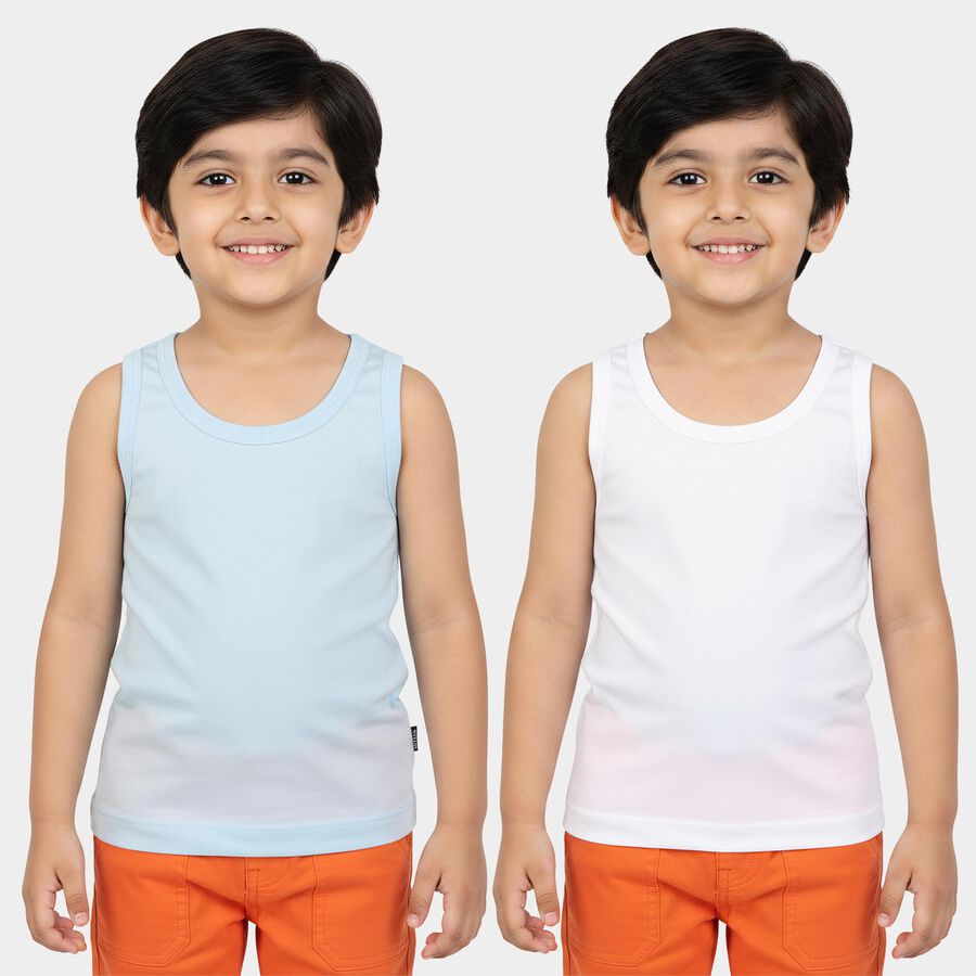 Boys Light Blue Cotton Round Neck Sleeveless Vest, हल्का नीला, large
