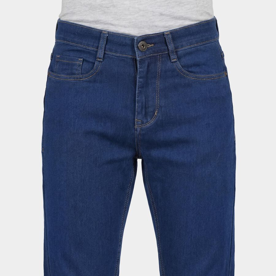 Men's Blue Slim Fit Washed Jeans, Dark Blue, large