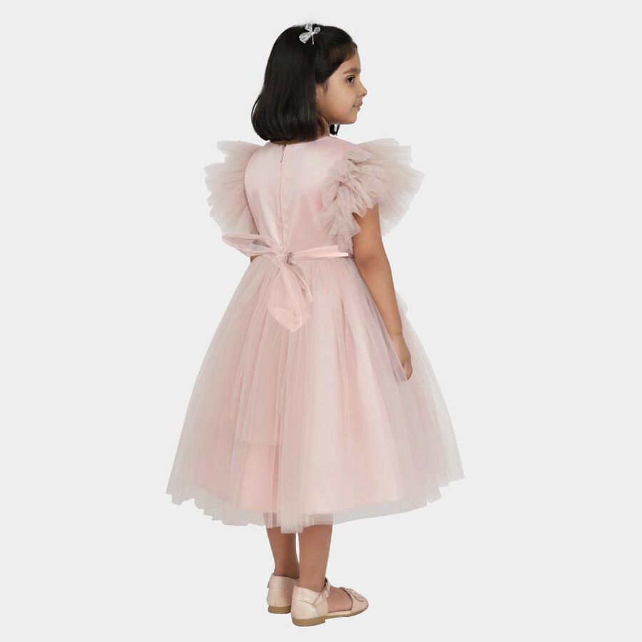 Girls' Soft Pink Layered Floral Party Frock, Pink, large image number null