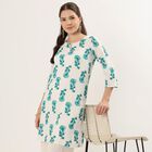 Women's Teal Notch Neck Floral Printed Kurta, एक्वा, small