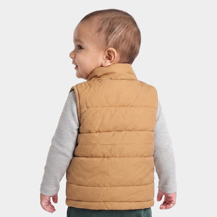 Infants Beige Sleeveless Puffer Jacket, गहरा पीला, large