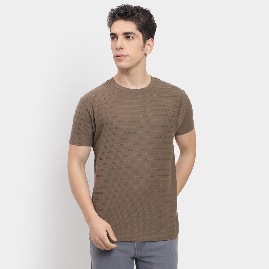 Men's Round Neck Half Sleeves T-Shirt , Khaki, large image number null