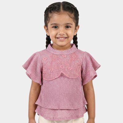 Girls' Pink Mock Neck Romantic T-Shirt