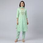 Women's Green Notch Neck Self Design Kurta, Light Green, small