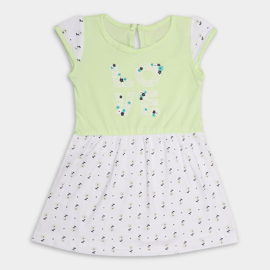 Infant Girls' 100% Cotton Frock, हल्का हरा, large image number null
