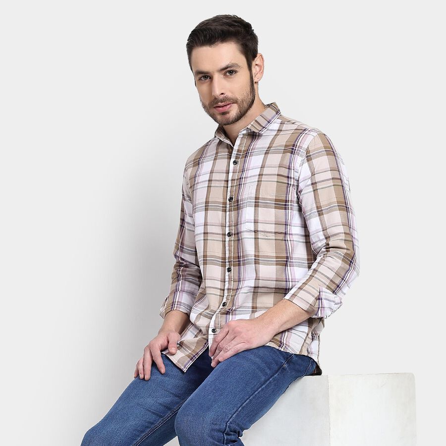 Men's 100% Cotton Casual Shirt, Beige, large image number null