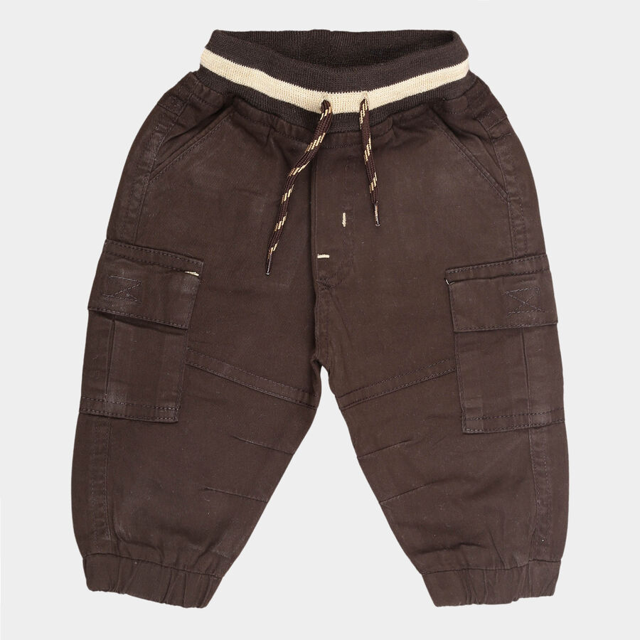 Infants Cotton Solid Trousers, Brown, large image number null