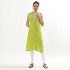Women's Bright Lime Green Notch Neck Embroidered Kurta, हल्का हरा, small image number null