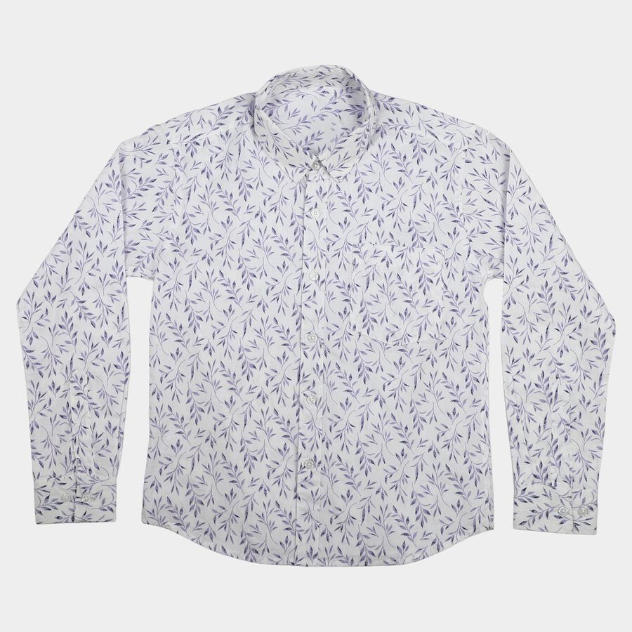 Boys White Cotton Spread Collar Casual Shirt, White, large