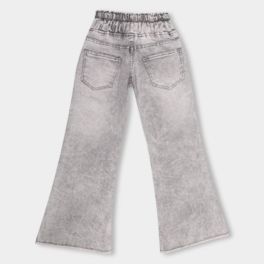 Girls' Stonewashed Grey Flared Fit Buttoned Jeans, Light Grey, large image number null