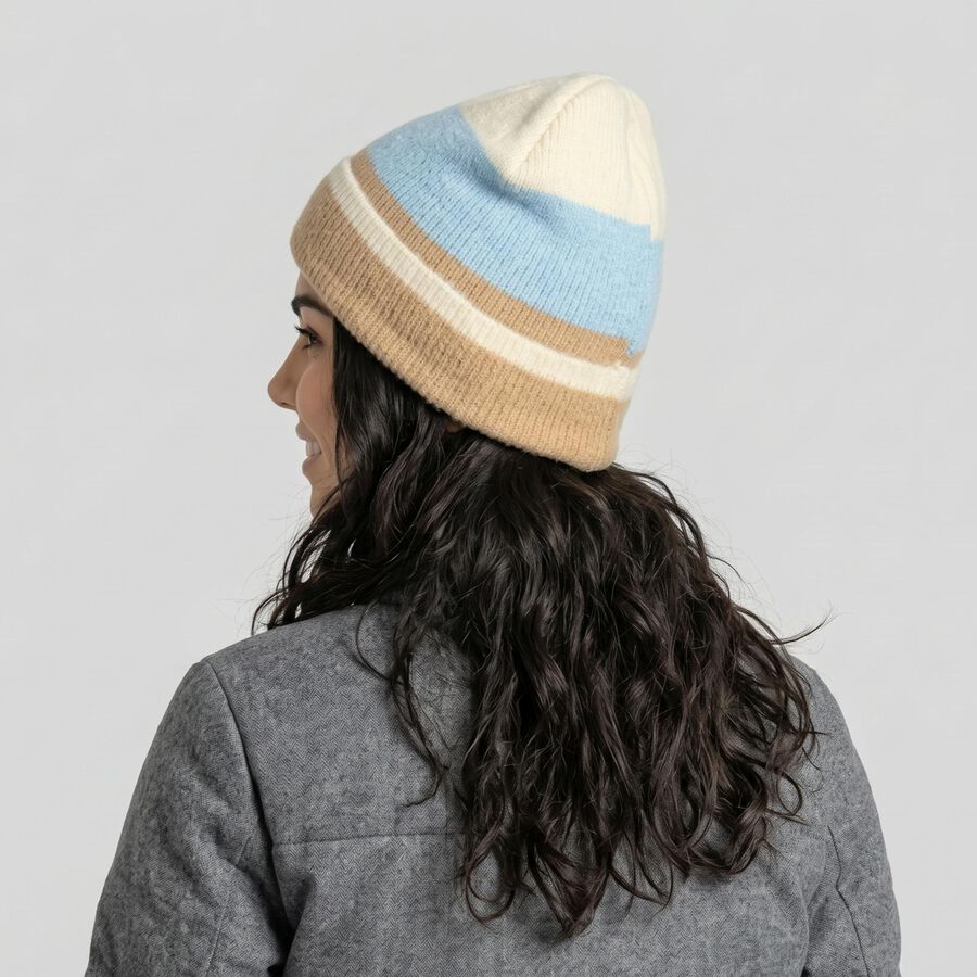 Women's Light Blue Striped Beanie Cap, हल्का नीला, large