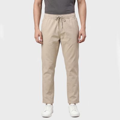 Men's Beige Slim Fit Casual Trousers