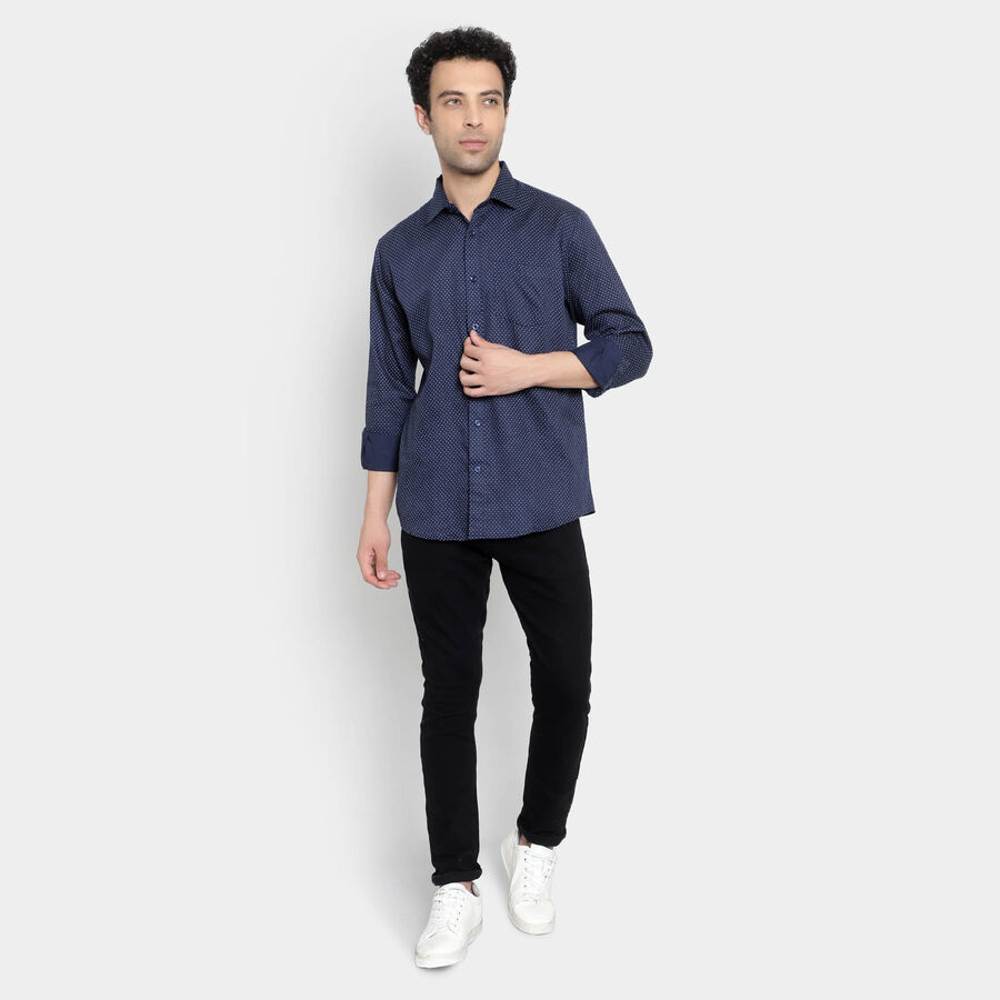 Printed Formal Shirt, Navy Blue, large image number null