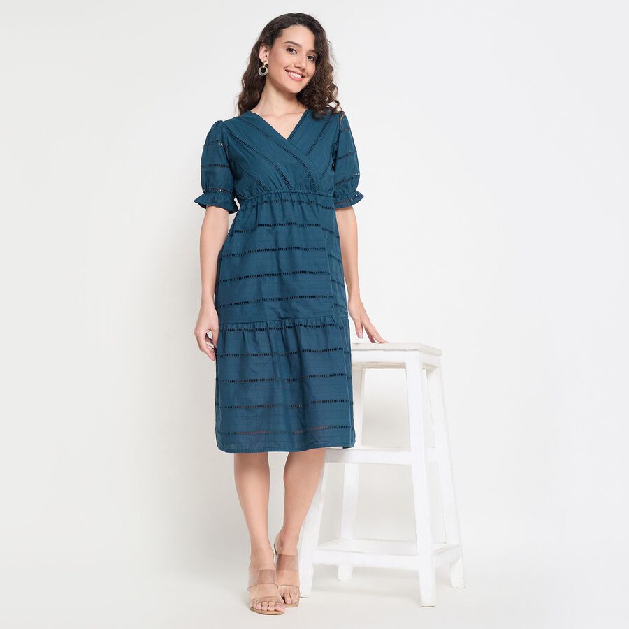 Ladies' 100% Cotton Dress, टील ब्लू, large image number null
