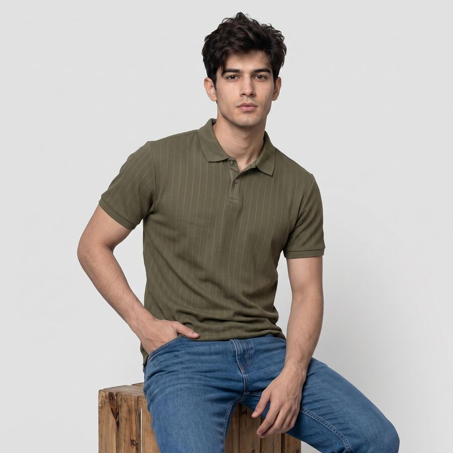 Men Olive Green Polo Neck Polo T-Shirt, Olive, large