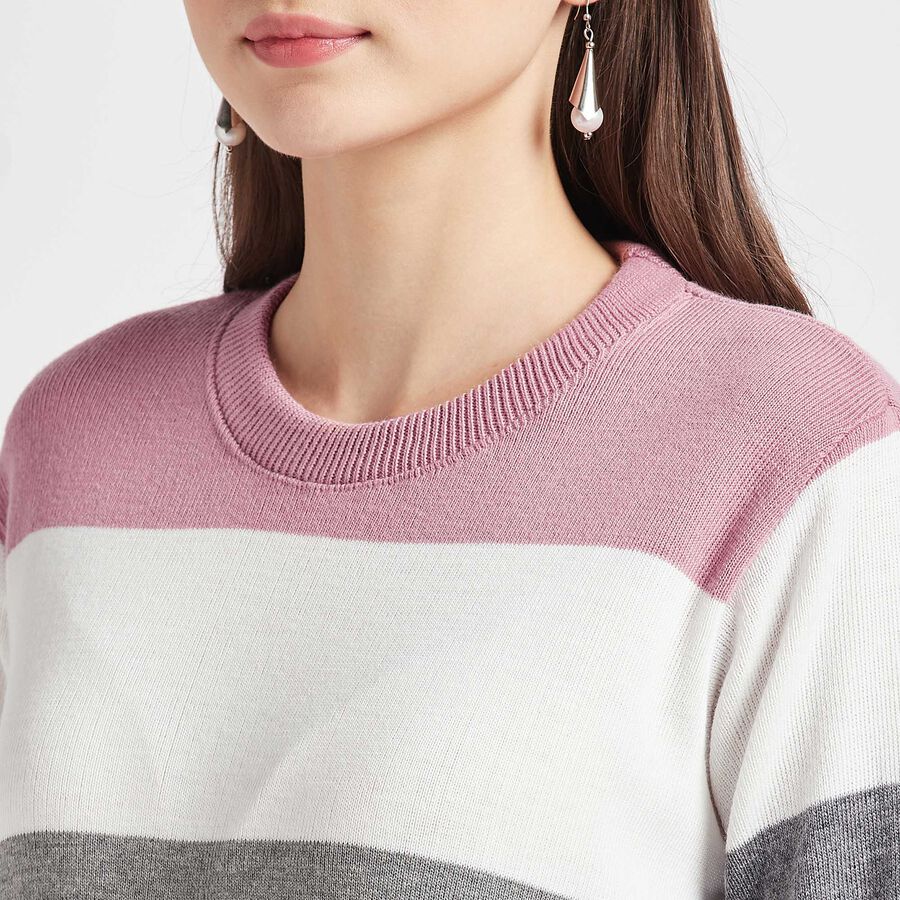 Stripes Round Neck Pullover, Pink, large image number null