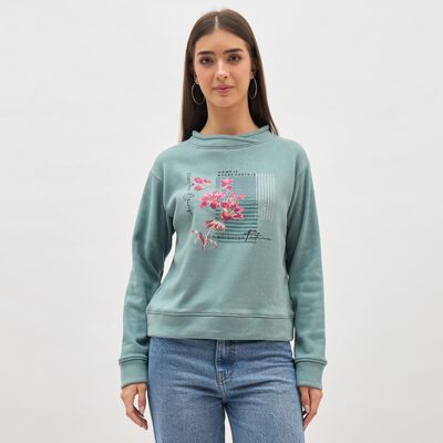 Women's Light Sage Green Crew Neck Casual Sweatshirt