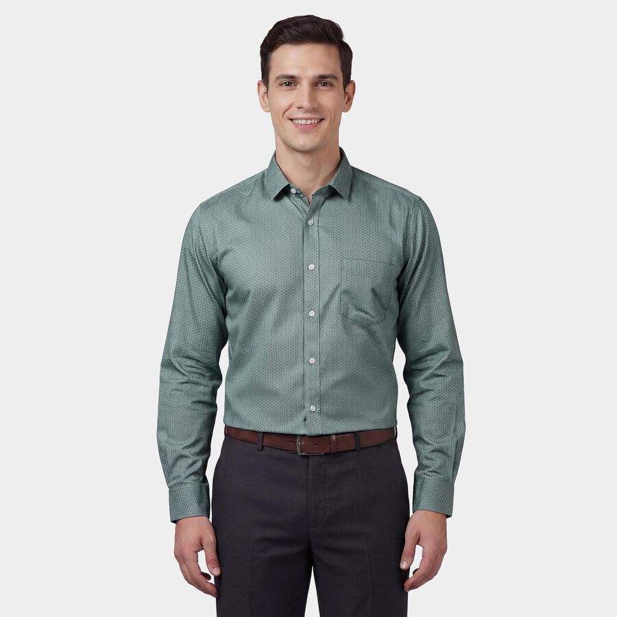 Men's Green Spread Collar Classic Formal Shirt, Dark Green, large