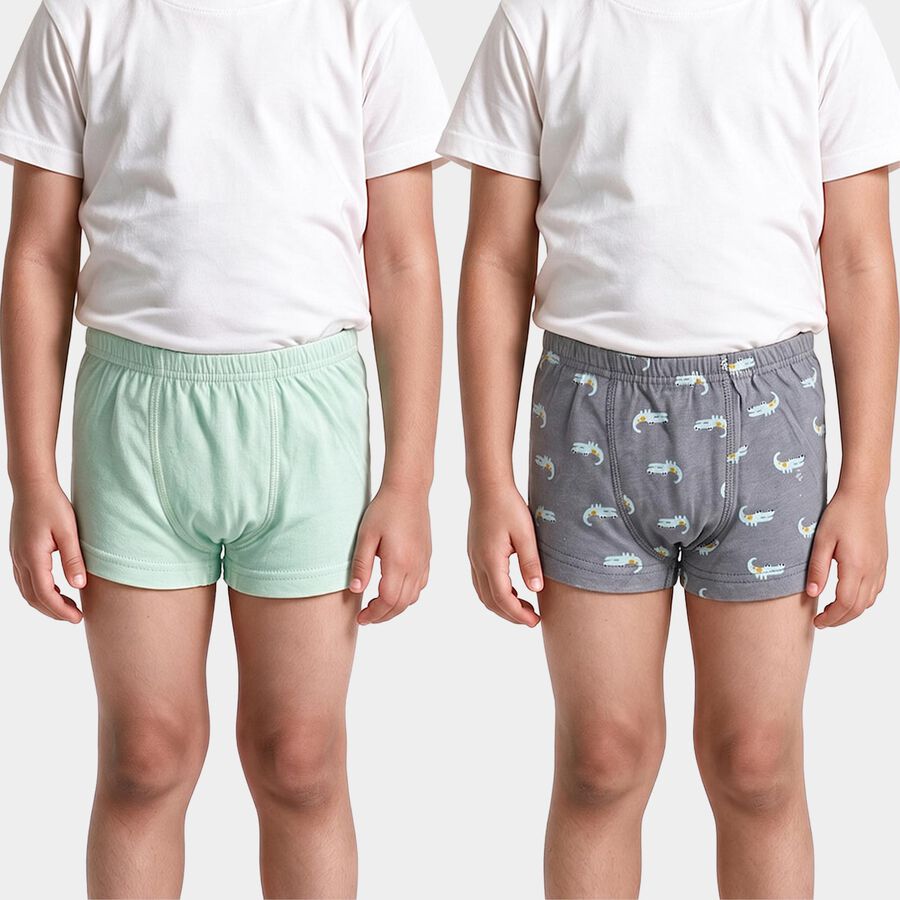 Boys Mid Blue Cotton Regular Fit Printed Trunks, मध्यम नीला, large
