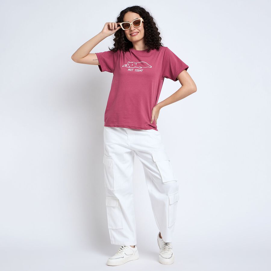 Ladies' Round Neck T-Shirt , गुलाबी, large image number null