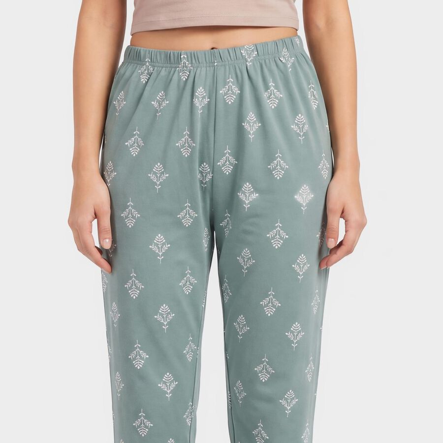 Women's Green Straight-Fit All-Over Print Lounge Pyjama, हल्का हरा, large