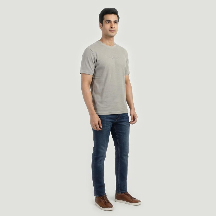 Men's Grey Round Neck Minimalist T-Shirt, हल्का ग्रे, large