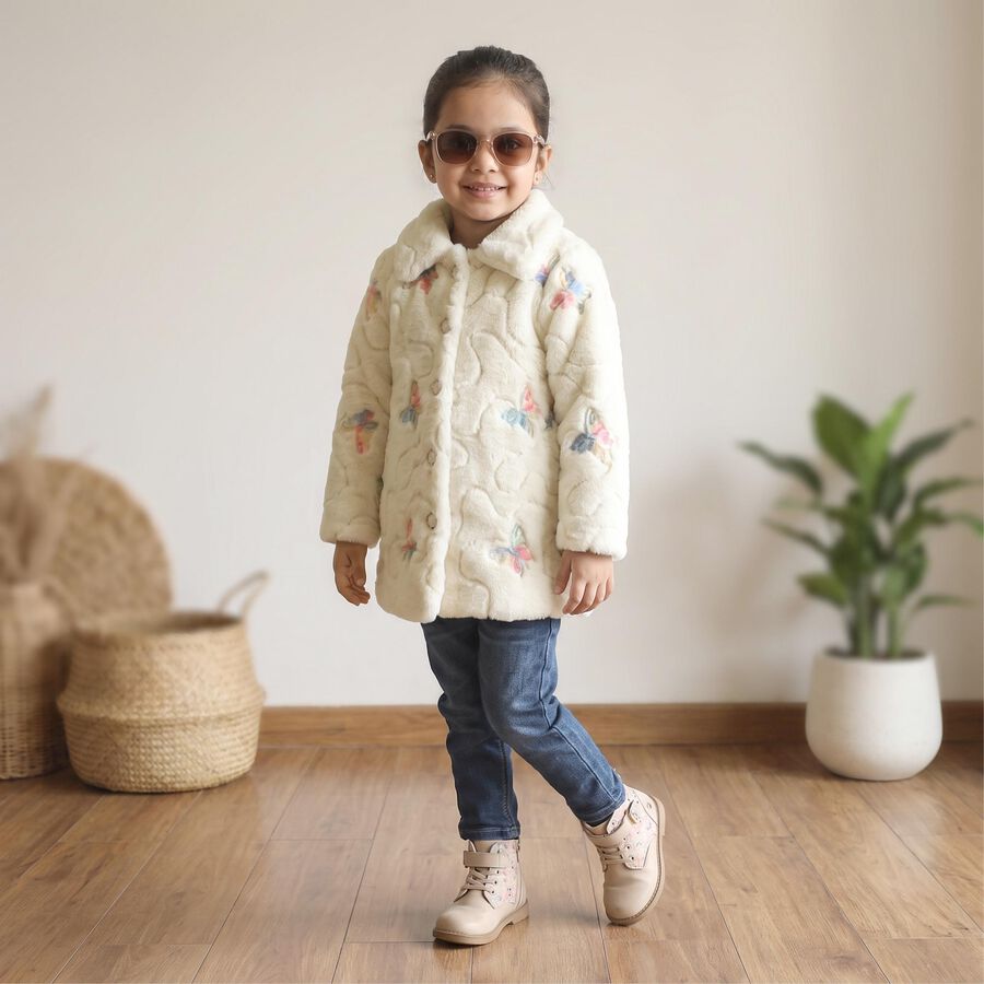 Girls' White Spread Collar Fleece Jacket, White, large