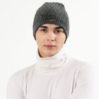 Men's Dark Charcoal Grey Textured Beanie Cap, Dark Grey, small image number null