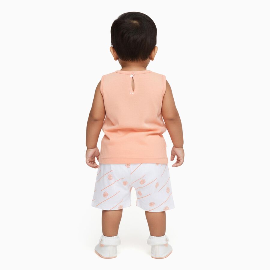 Infant Peach Cotton Sleeveless Casual Shorts Set, Peach, large