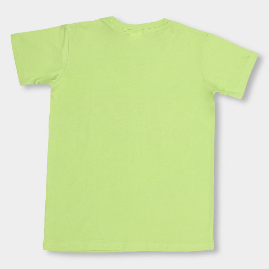 Boys Bright Lime Green Round Neck Graphic Print T-Shirt, Light Green, large image number null