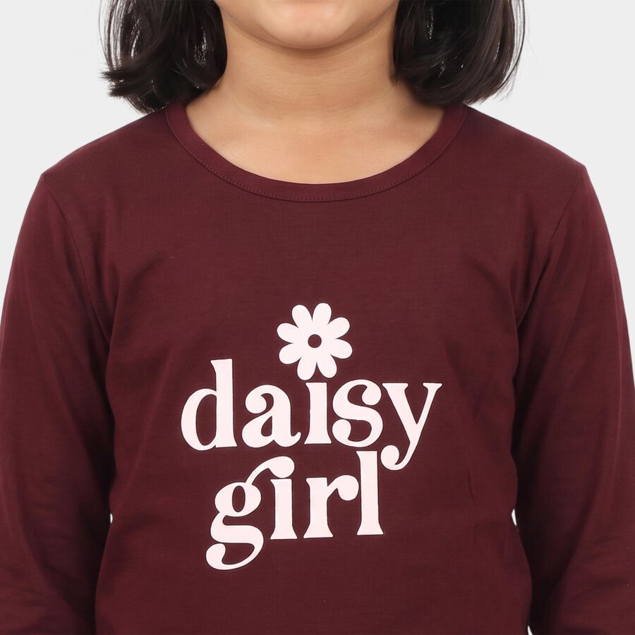 Girls Wine Round Neck Regular Top, Wine, large