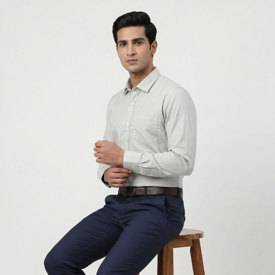 Men's Grey Classic Formal Shirt, Light Grey, large
