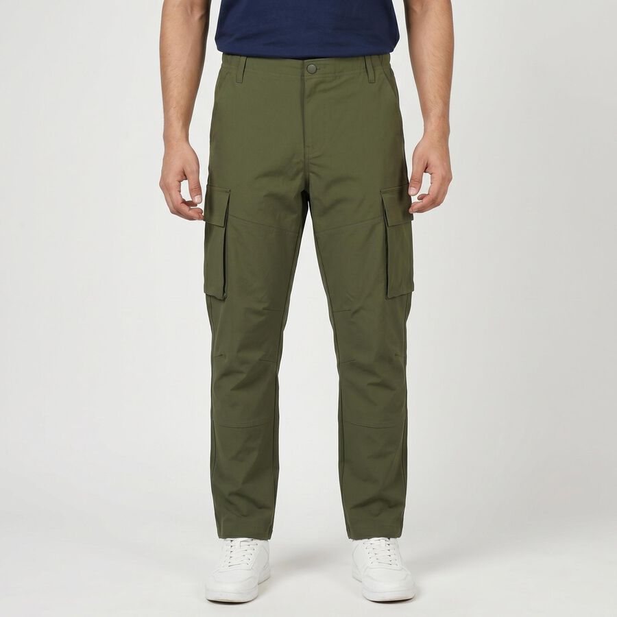 Men's Olive Green Slim Fit Casual Trousers, ओलिव, large