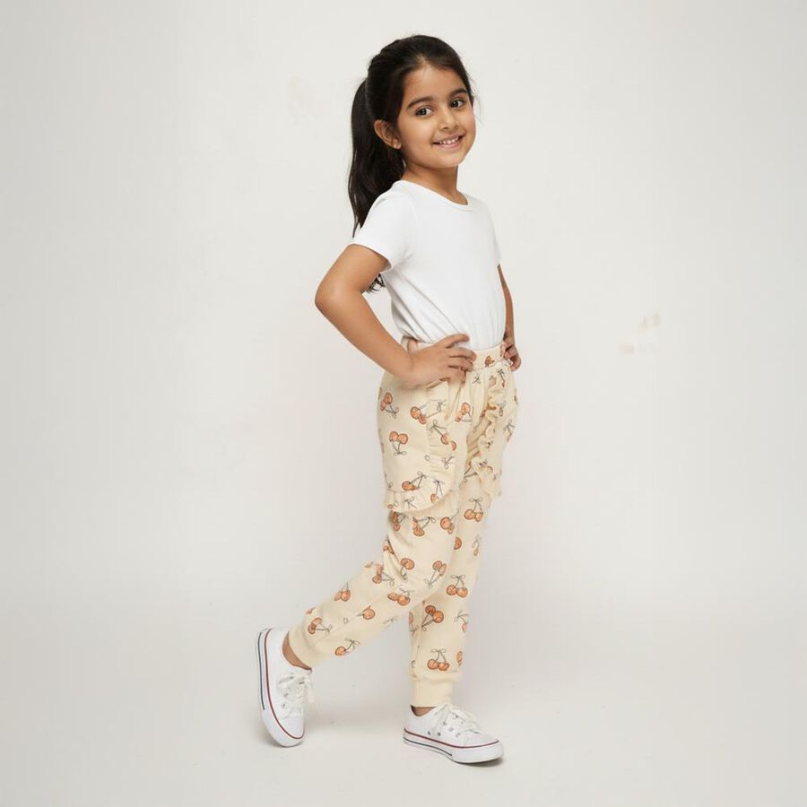 Girls' Cream Cherry Printed Elastic Waist Pyjama, ऑफ व्हाइट, large image number null