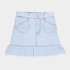 Girls Solid Button Skirt, Mid Blue, small image number null