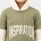 Boys Olive Green Cotton Blend Hooded Neck Regular Boys T-Shirt, Olive, small